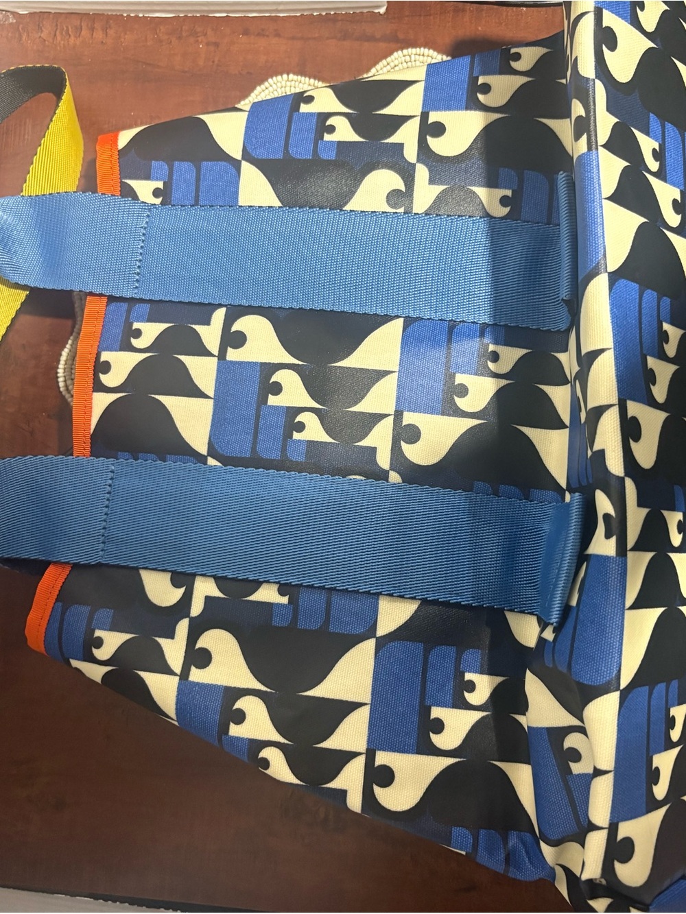 Orla Kiely Large Blue Geometric Canvas Tote with Orange Trim - Picture 4 of 5